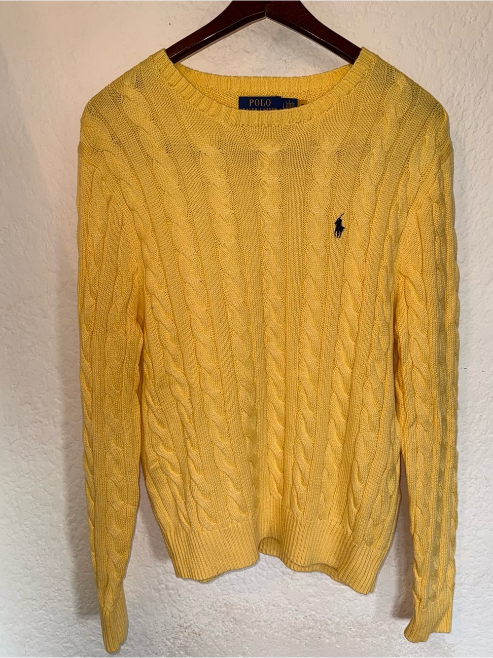 Ralph Lauren Yellow Cable-Knit Crewneck Sweater with Polo Pony